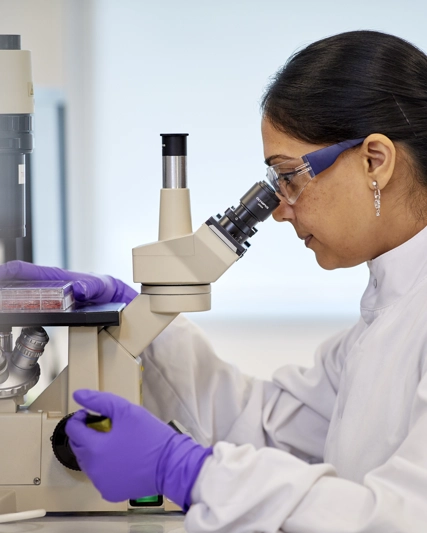 Scientifique analysant des échantillons avec un microscope